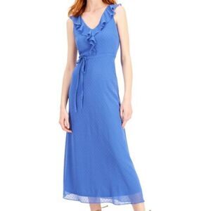 INC DRESS Womens Blue Stretch Zippered V Neck Midi Evening Sheath Dress 6